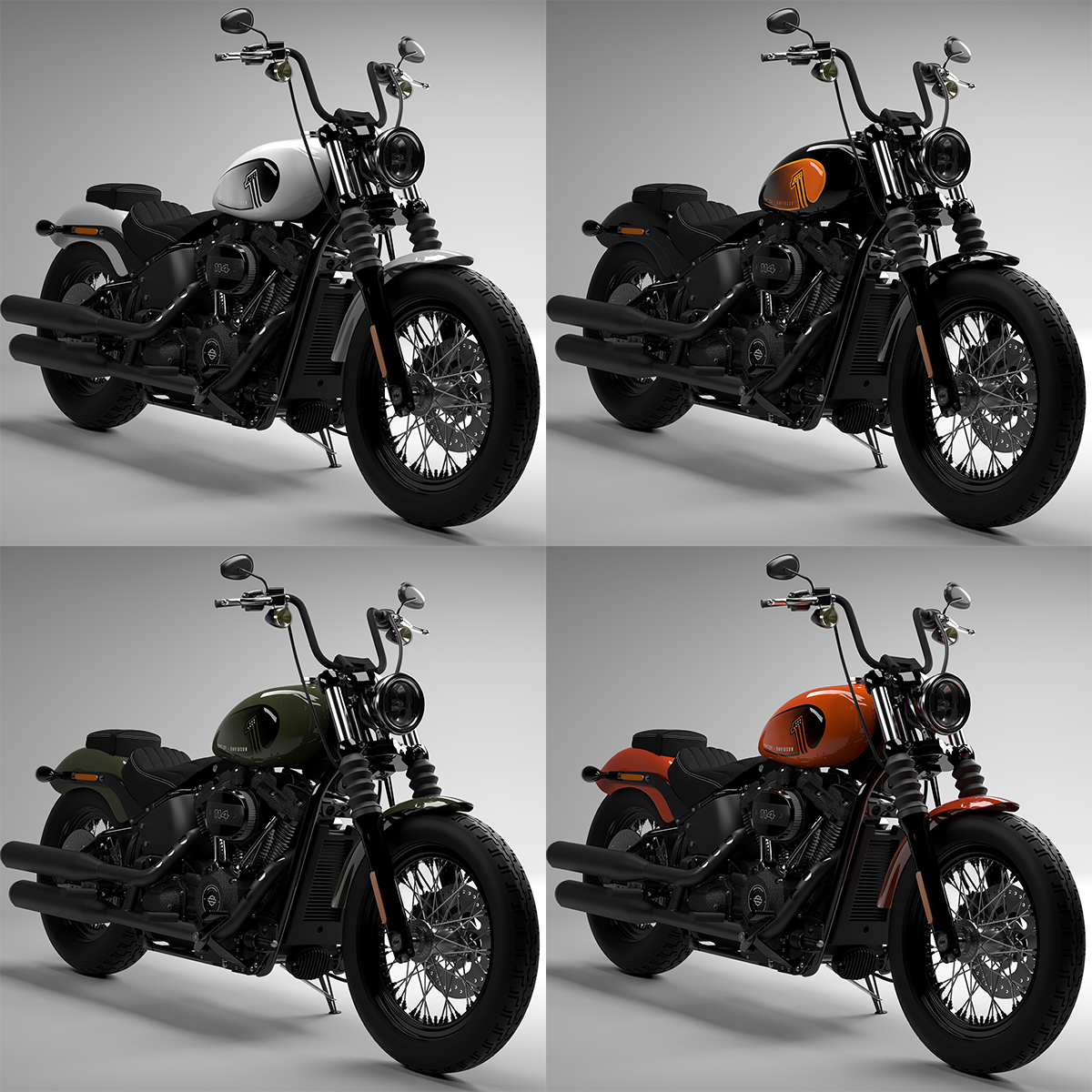 Harley Davidson Street Bob 2021 3D Model (All Colors)