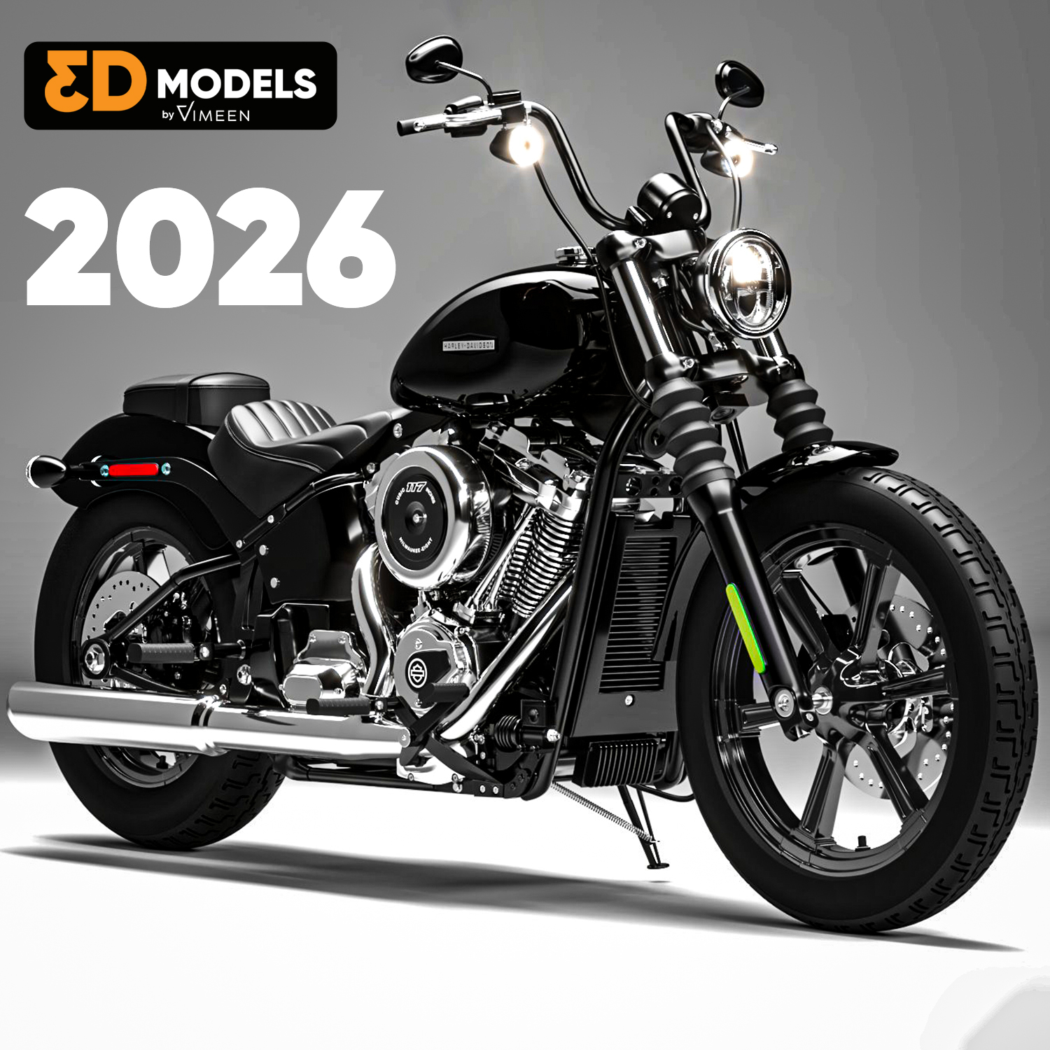 Harley Davidson Street Bob 2026 3D Model (Vivid Black)
