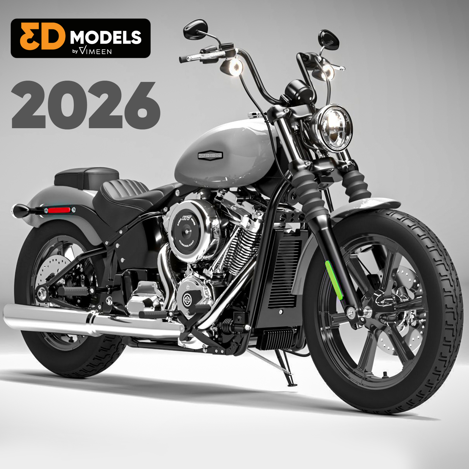 Harley Davidson Street Bob 2026 3D Model (Dark Billiard Gray)