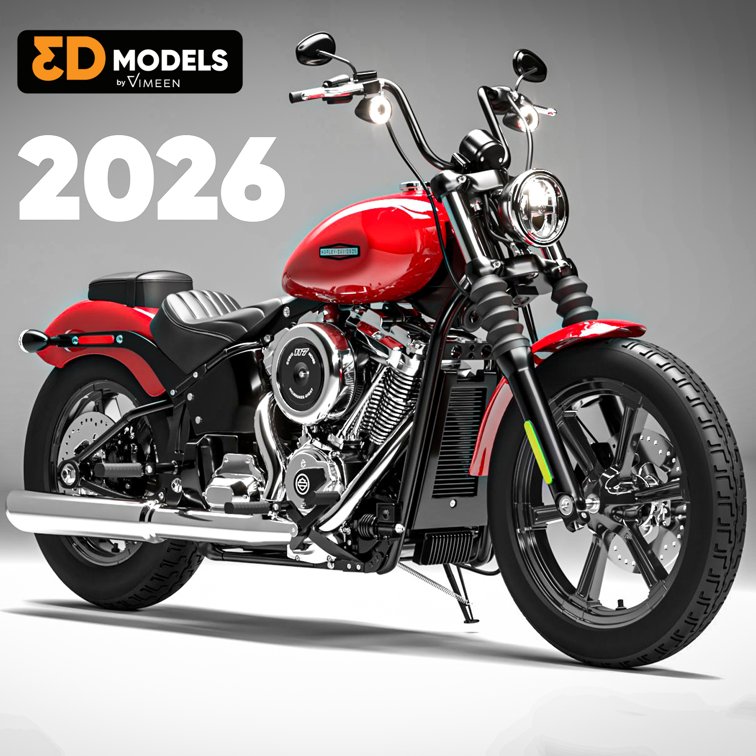 Harley Davidson Street Bob 2026 3D Model (Brilliant Red)
